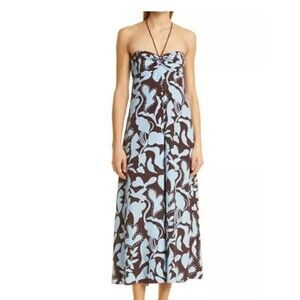 La Ligne Nwt Women's Eliza Dress Pleated Breast Floral Halter Neck Silk Size S